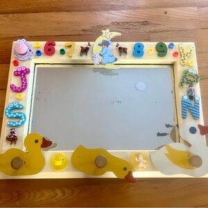 Colorful Baby or Child Hanging Mirror with Knobs - Hand Decorated